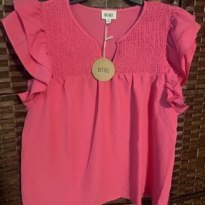 BIBI Pink Ruffle Sleeve Women's Top